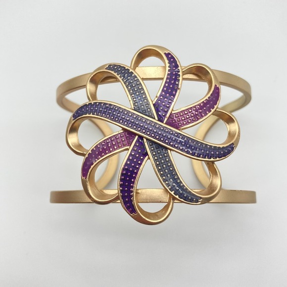 NRO Jewelry - Bold Modern Lattice Enamel "NRO" Statement Cuff Blue Purple Flower